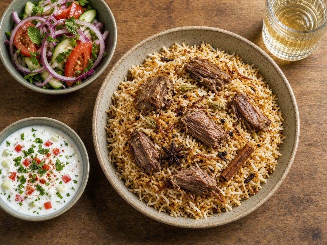 Lamb pilau rice with yoghurt